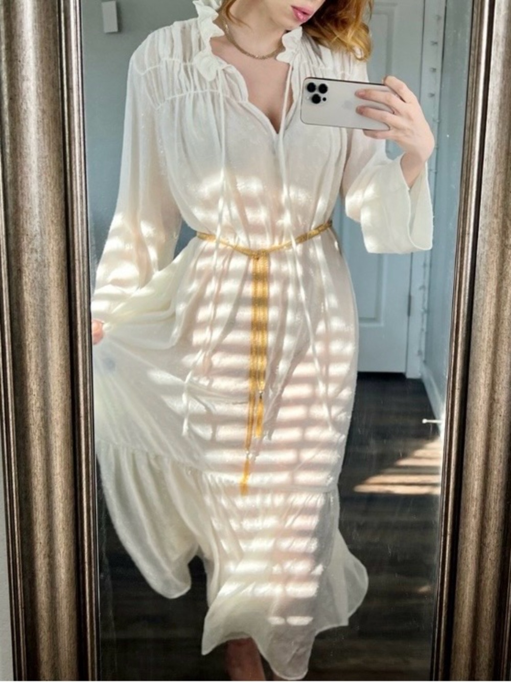 H&M Cream Sparkling Long Ruffled Maxi Dress - Picture 2 of 7